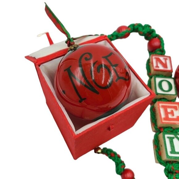 Vintage Christmas Noel Macrame Bell Wooden Blocks 2 Red Ball Ornaments Lot 3 - Picture 4 of 6